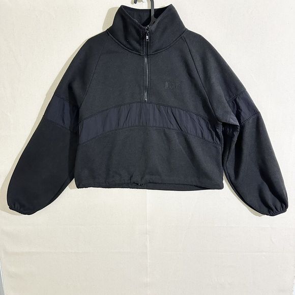 PINK Victoria’s Secret Black Crop Pullover Jacket 1/2 Zip Womens Medium - Picture 1 of 10